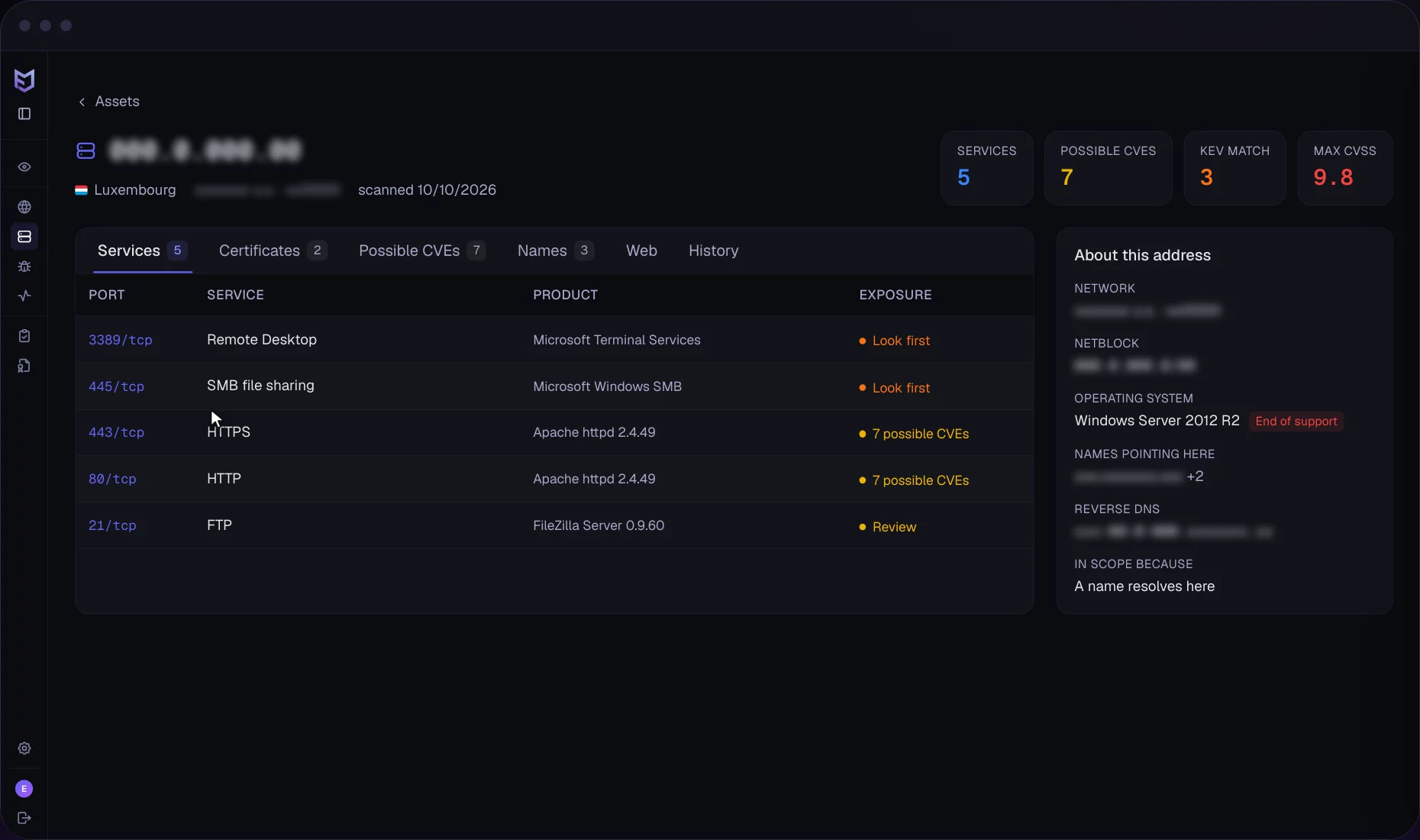 Host detail with the reason it is in scope